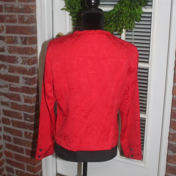 Ruby Rd red long sleeve short zip jacket 4 pockets ruffled trim 10 New no tags… - Picture 2 of 6